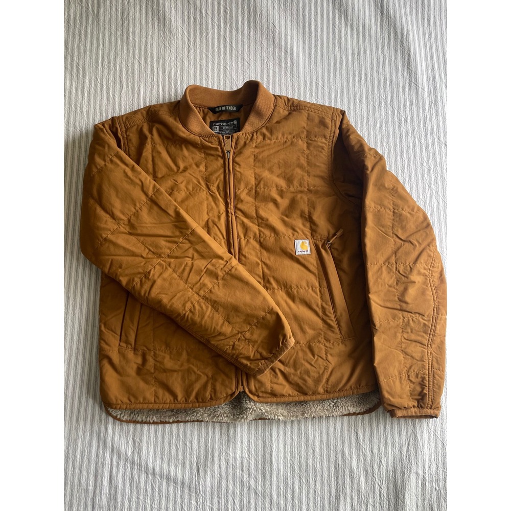 Carhartt Rain Defender Sherpa Lined Quilted Bomber Jacket Brown XS OJ6486-W